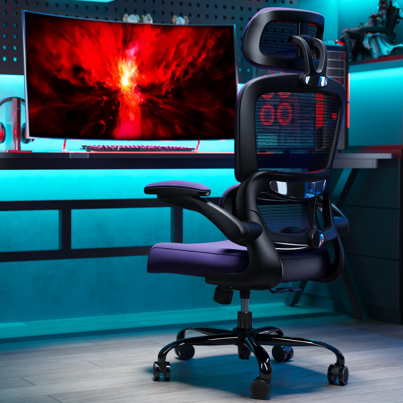 Office Chair Ergonomic Desk Chair, 330 LBS Home Mesh Office Desk Chairs with Wheels, Comfortable Gaming Chairs (Violet)