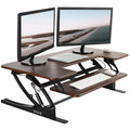 42 inch Height Adjustable Stand Up Desk Converter, V Series, Quick Sit to Stand Tabletop Dual Monitor Riser Workstation, Dark Walnut Top, Black Frame