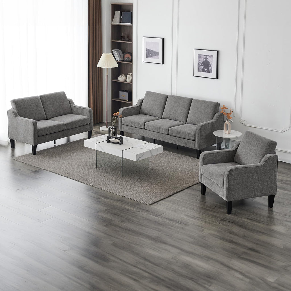 71" Small Couch Loveseat Sofa Mid-Century Modern Couch Grey Soft Chenille Couches Floor Sofa for Bedroom, Apartment, Lounge, Office
