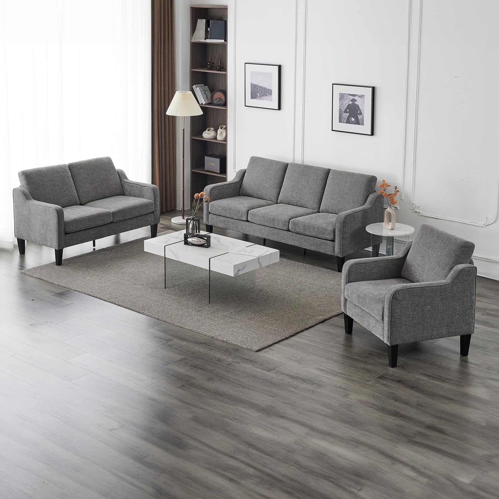 71" Small Couch Loveseat Sofa Mid-Century Modern Couch Grey Soft Chenille Couches Floor Sofa for Bedroom, Apartment, Lounge, Office