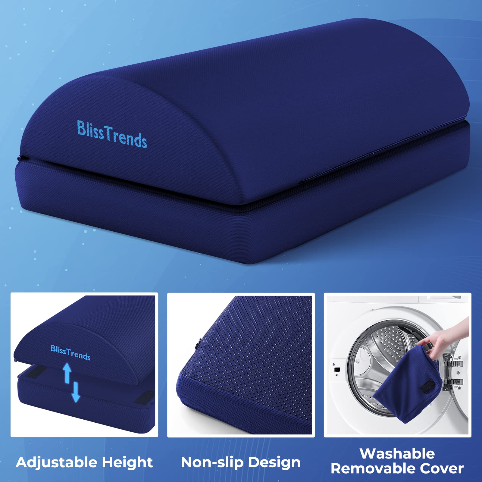 Foot Rest for Under Desk at Work-Versatile Foot Stool with Washable Cover-Comfortable Footrest with 2 Adjustable Heights for Car,Home and Office to Relieve Back,Lumbar,Knee Pain-Blue