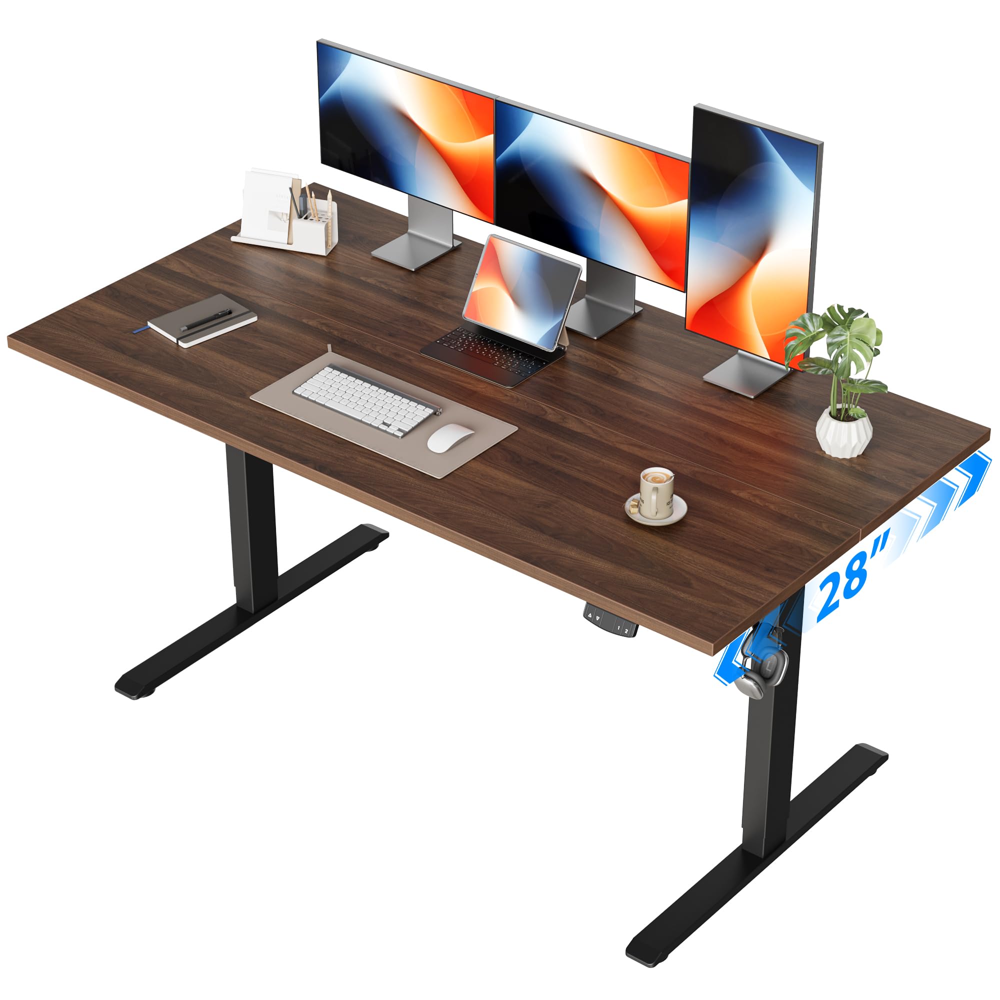 Electric Standing Desk, 55 x 28 Inches Height Adjustable Desk, Sit Stand up for Work Office Home, Ergonomic Rising Computer Table with Memory Preset, Dark Walnut