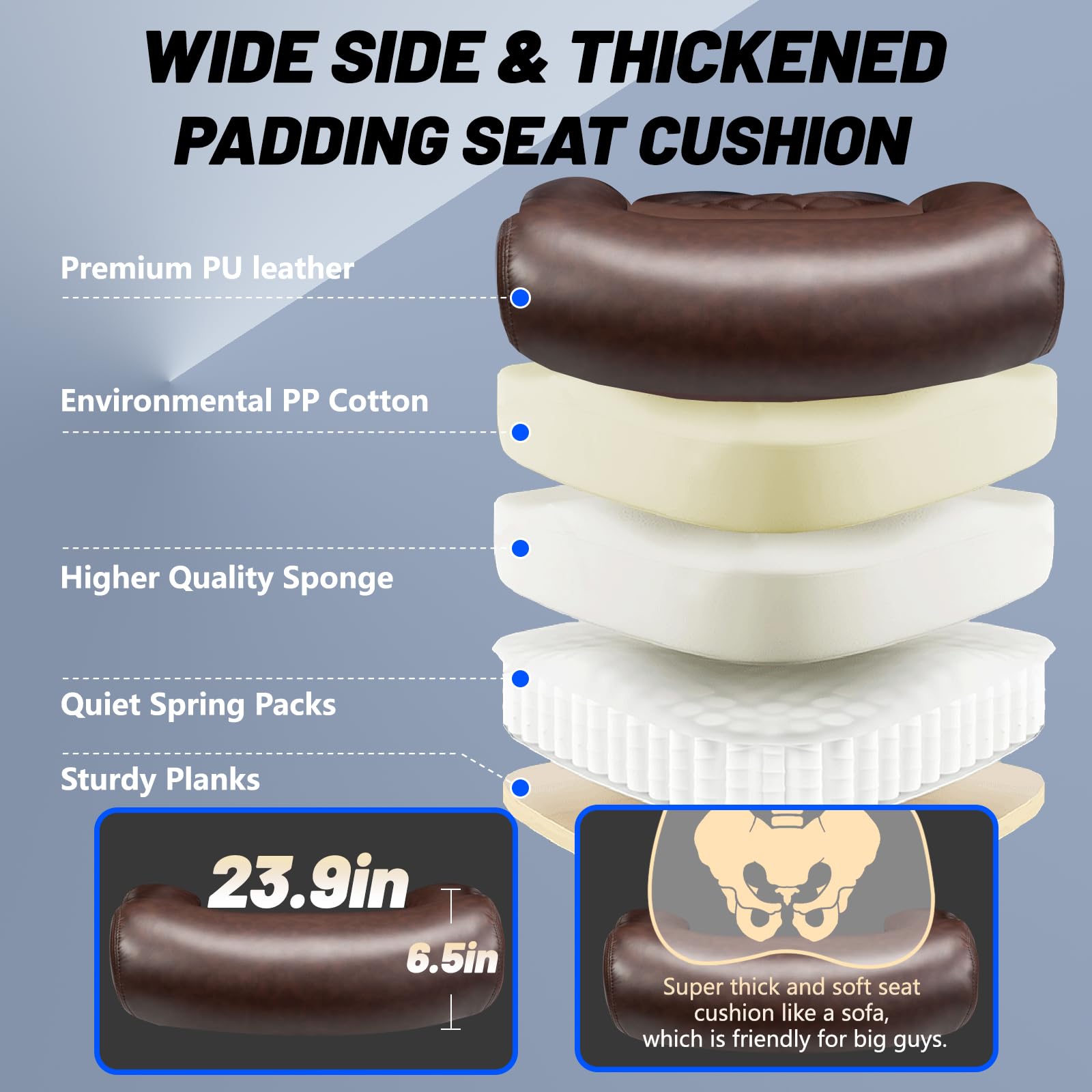 800lbs Big and Tall Office Chair, Executive Chair with Adjustable Headrest, High Back Extra Wide Seat, Heavy Duty PU Leather for Home Office, Comfortable Large Computer Desk Chair