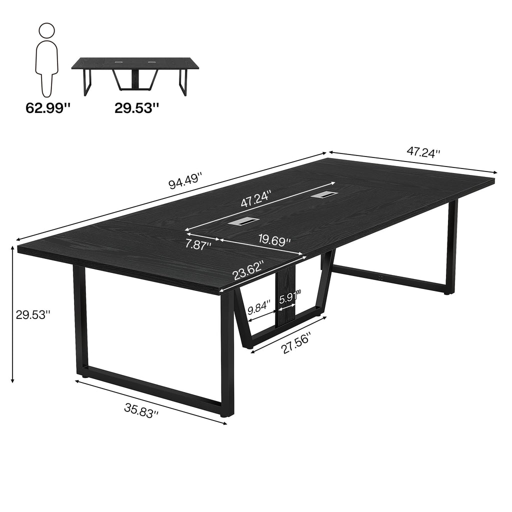 8FT Conference Table Set of 2, Large Meeting Podcast Table for 10 People, Business Style Wooden Training Table with Strong Metal Frame for Office Conference