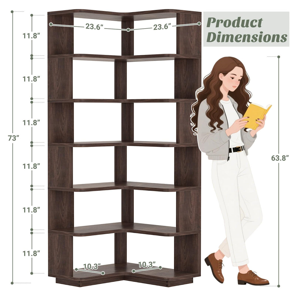 Corner Book Shelf, 7-Shelf L Shaped Corner Bookshelf with Baffle
