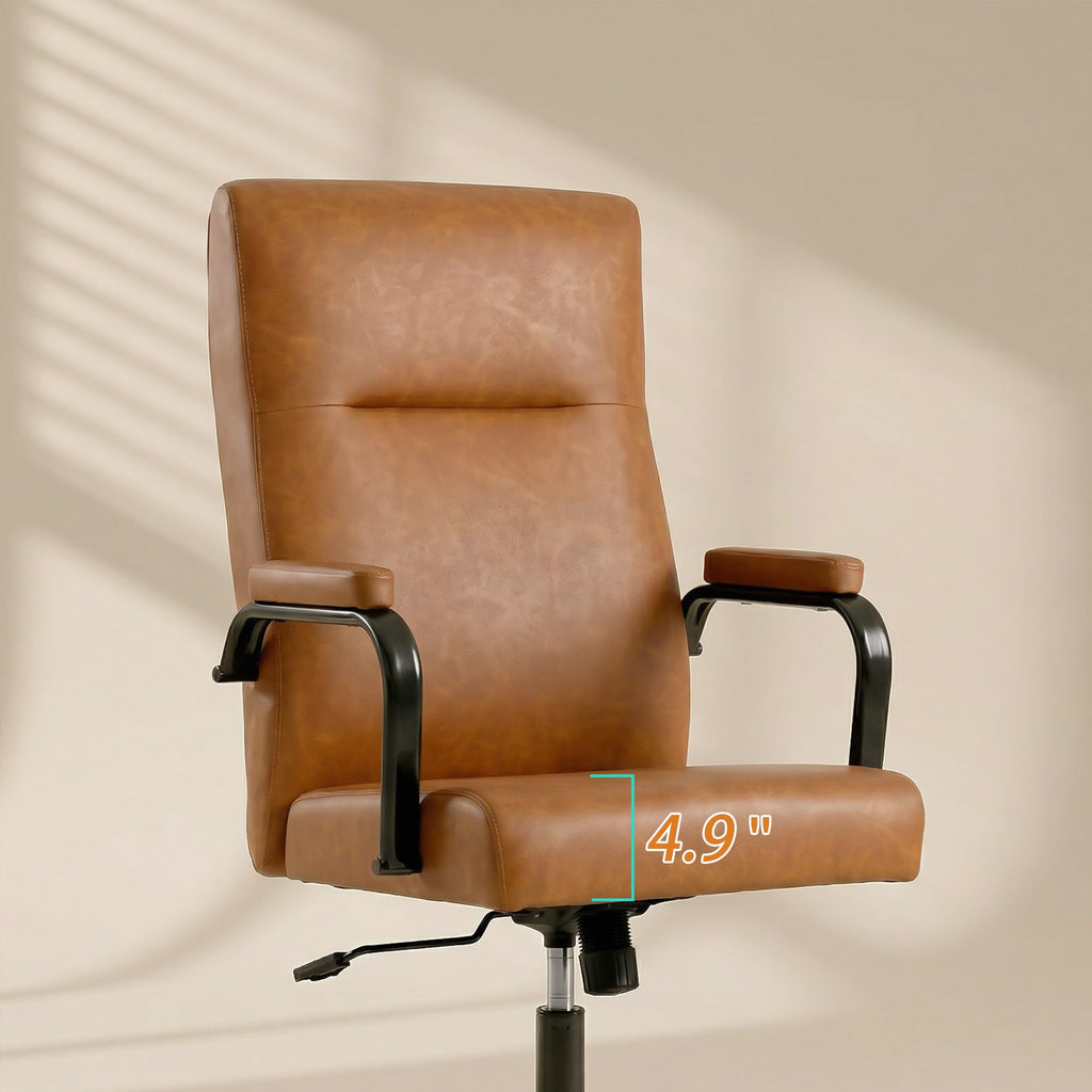 Office Desk Chair,Leather Conference Room Chairs with Wheels,Modern High Back Executive Office Chair with Memory Foam,Ergonomic Swivel Computer Chair for Home Office Brown