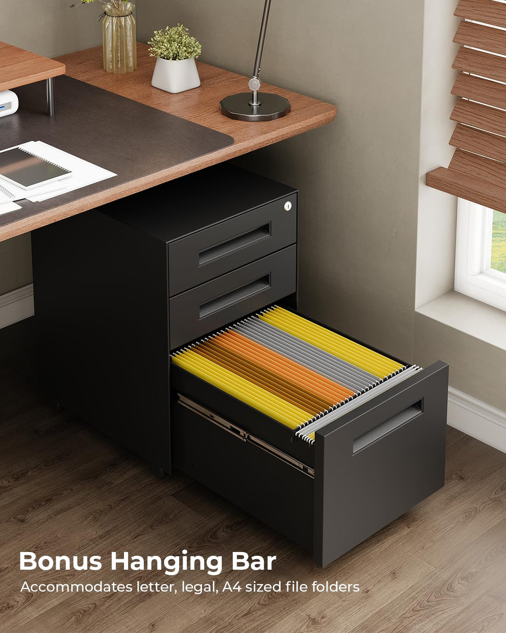 3 Drawer Metal Rolling File Cabinet Under Desk Filing Cabinet Black