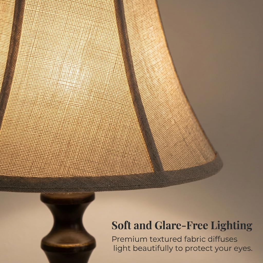 Traditional Table Lamp, Brown Farmhouse Desk Lamp with Fabric Shade