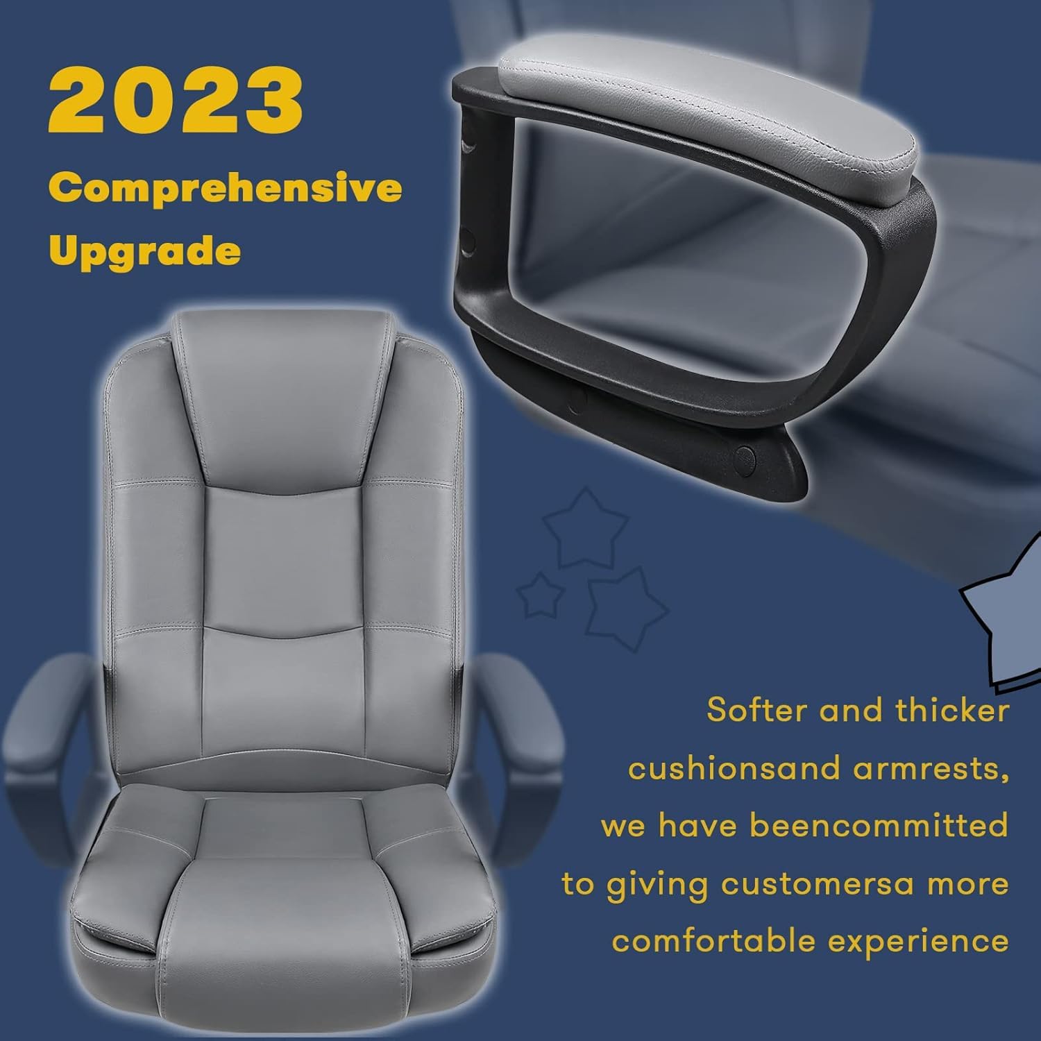 Leather Office Desk Chair,Ergonomic Office Chair with Lumbar Support,Computer Chair,Executive Leather Chair with Padded Flip-up Arm,Adjustable Armrests, Black,275LBS