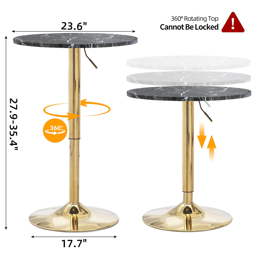 Finnhomy 24" Round Cocktail Bar Table with Metal Base, Tall Bistro Pub Table, Adjustable 27.9"-35.4" Counter Bar Height for Kitchen, Dining Room, Living Room, Easy Assembly, Black&Gold
