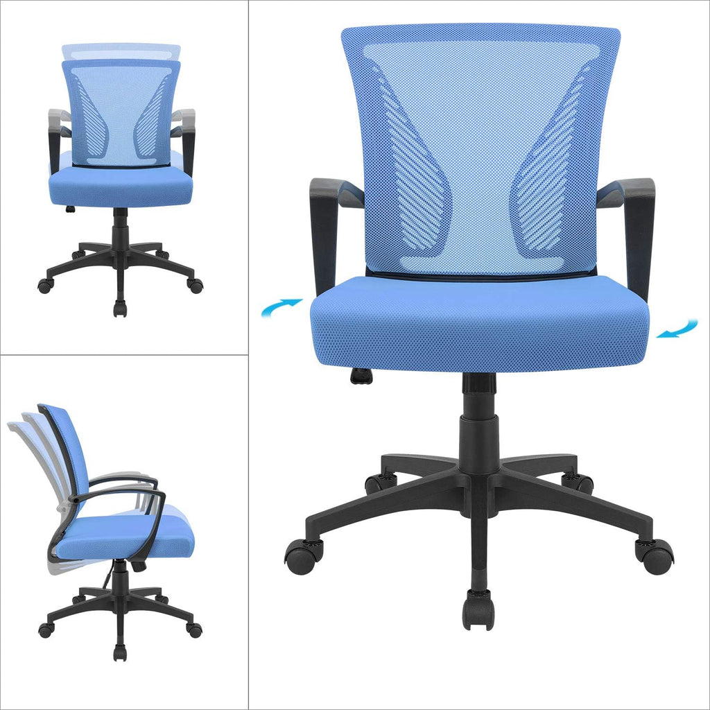 (2, Blue) Office Chair Ergonomic Computer Desk Mesh Chair Mid Back Swivel Lumbar Support with Armrest