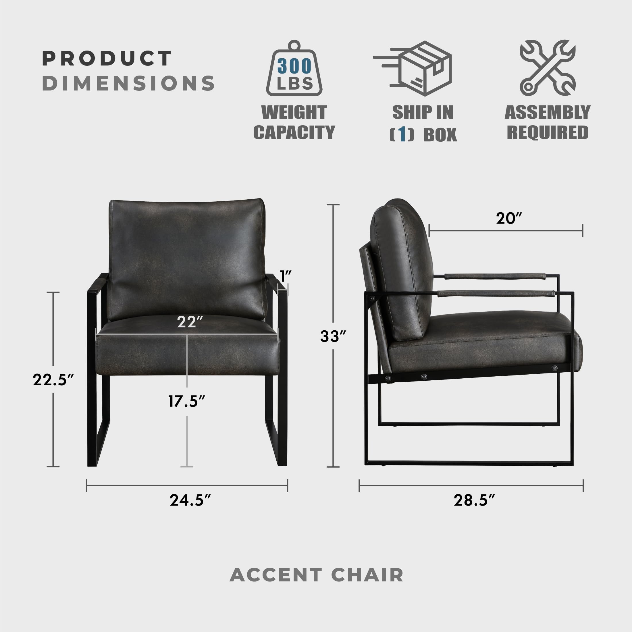 Modern Accent Chair, Faux Leather Upholstered Chair With Wrapped Armrests,Arm Chair With Black Metal Frame,Comfy Single Chair For Living Room/Bedroom/Reading Room/Office,Dark Brown