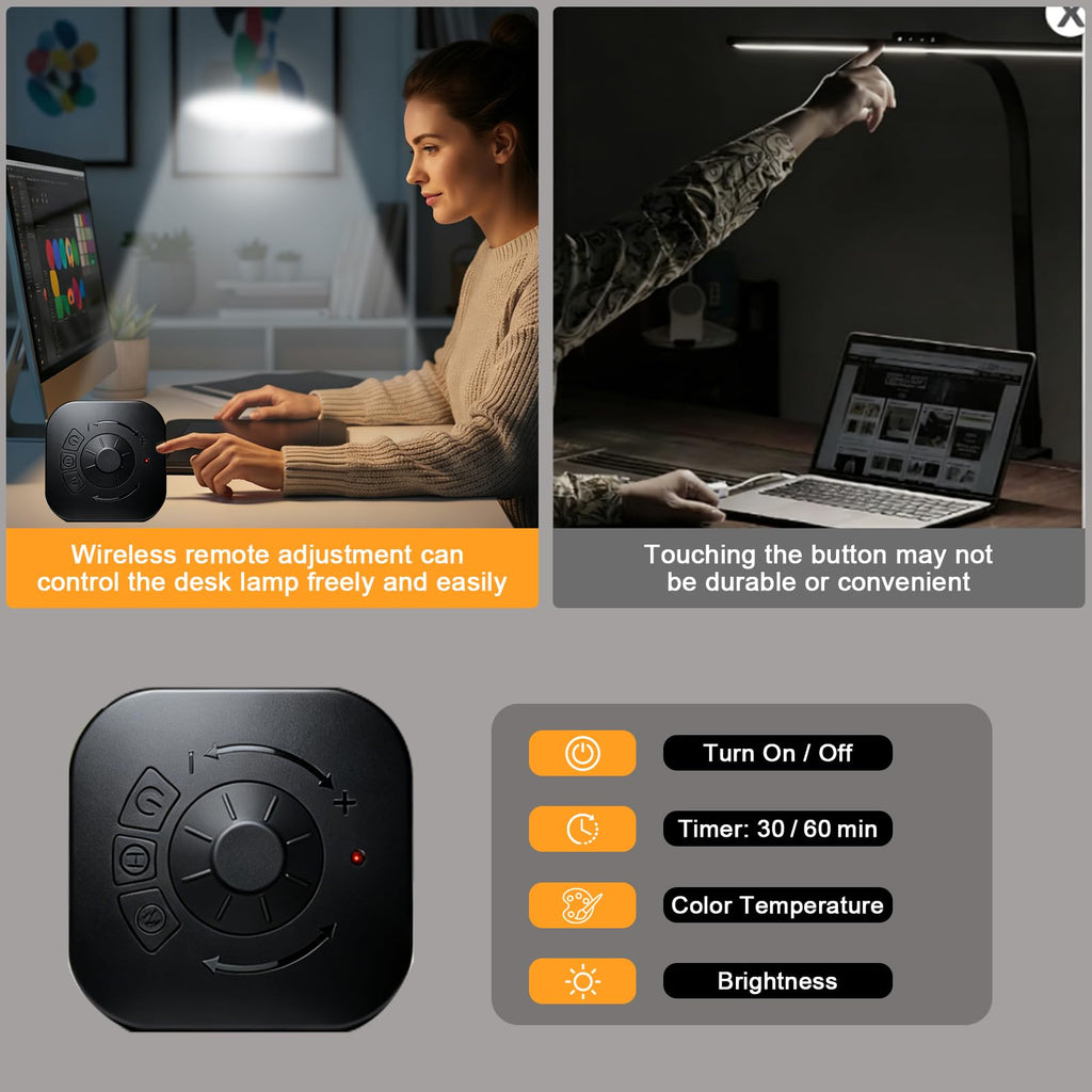 Pro LED Desk Lamp with Remote, Eye-Caring CRI95+ Dimmable Light, 3000K–6000K Adjustable Color Temperature, Flexible Clamp or Base Mount, Memory Function Desk Lamp for Office, Study & Zoom Meetings