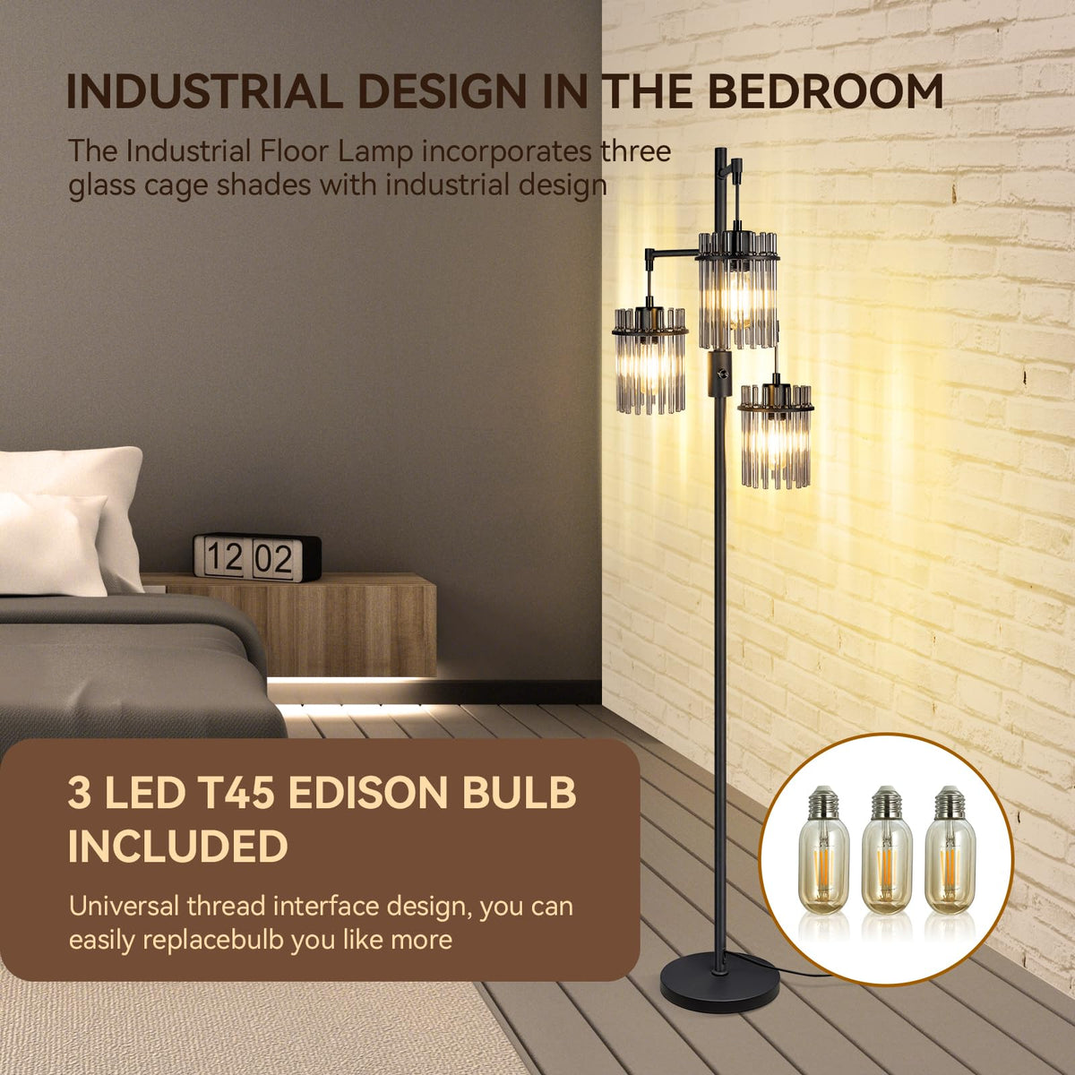 Black Crystal Standing Farmhouse Tree Floor Lamp for Living Room
