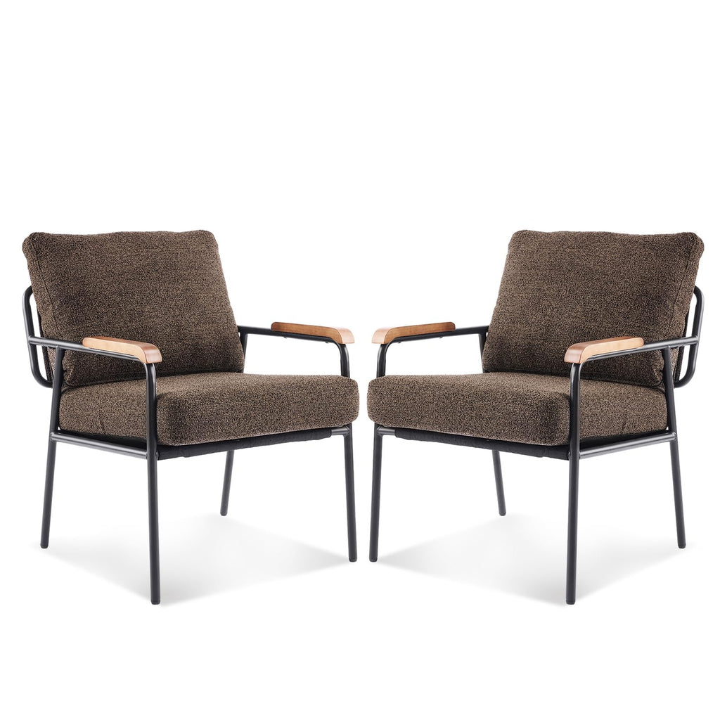 Mid-Century Modern Accent Armchairs Set of 2 for Office, Small Comfy Upholstered Leisure Reading Chairs with Wood Armrests for Office, Bedroom, Living Room, Waiting Room, Linen Expresso
