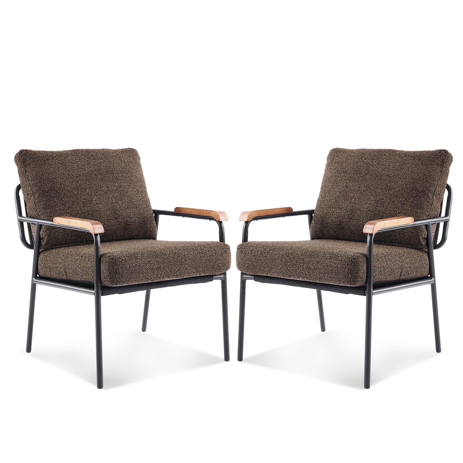 Mid-Century Modern Accent Armchairs Set of 2 for Office, Small Comfy Upholstered Leisure Reading Chairs with Wood Armrests for Office, Bedroom, Living Room, Waiting Room, Linen Expresso