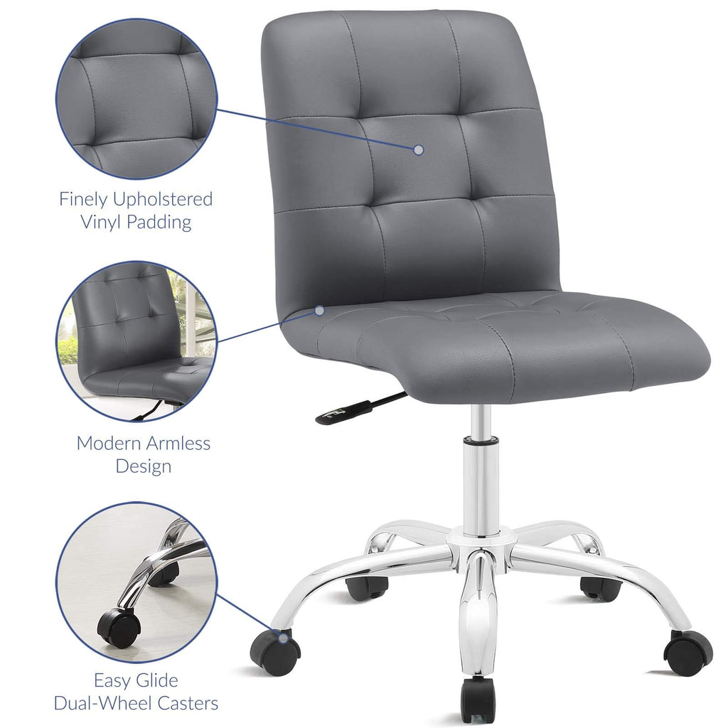 Prim Ribbed Armless Mid Back Swivel Conference Office Chair In Gray