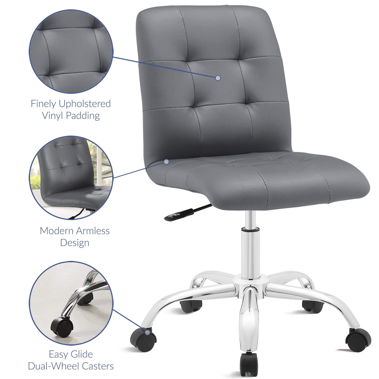 Prim Ribbed Armless Mid Back Swivel Conference Office Chair In Gray