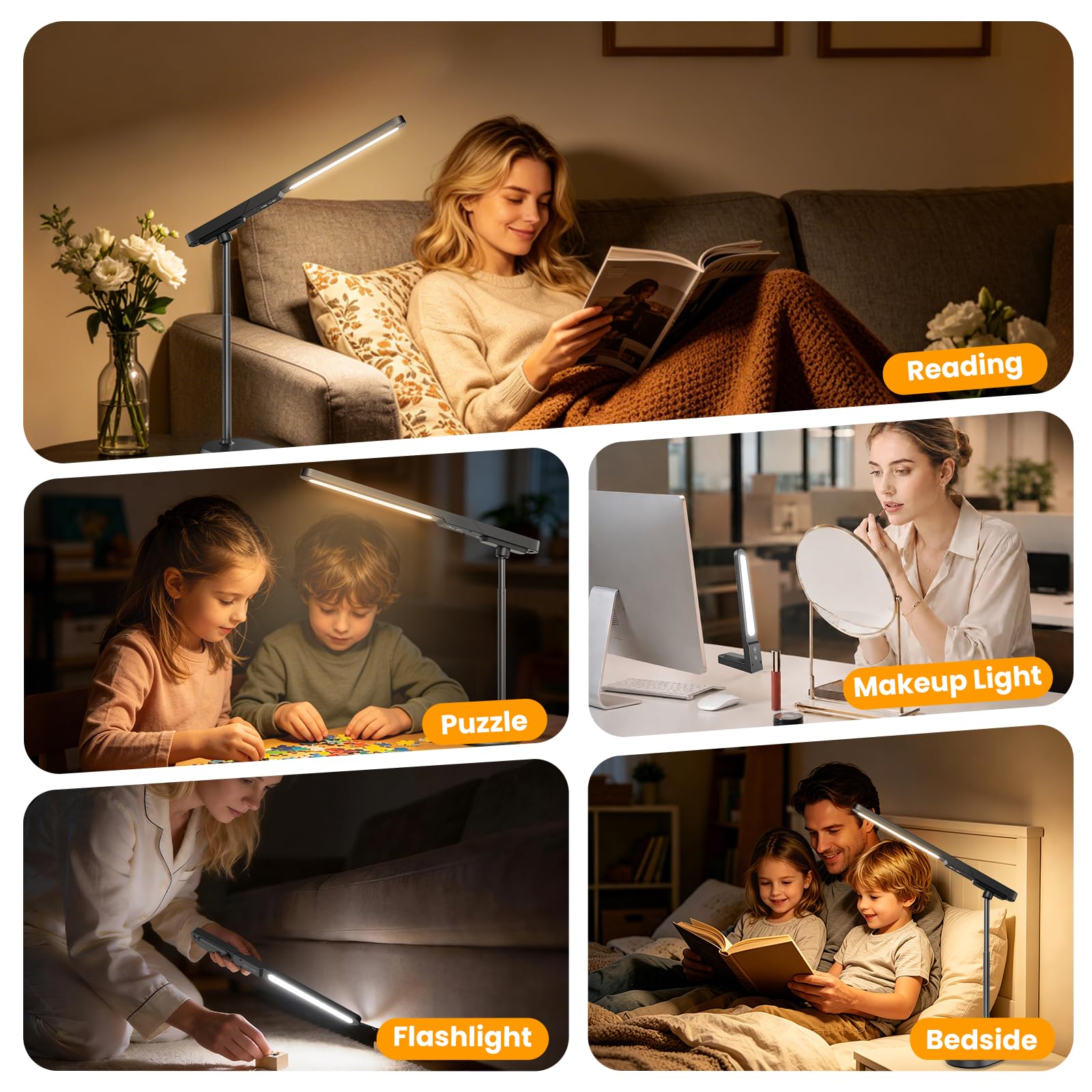 LED Desk Lamp, 3 Color Modes & Dimmable Brightness, Rechargeable Battery-Powered Reading Lamp, Portable Makeup Light, Desktop Lighting for Office, Reading, Puzzles, Working, Night Light