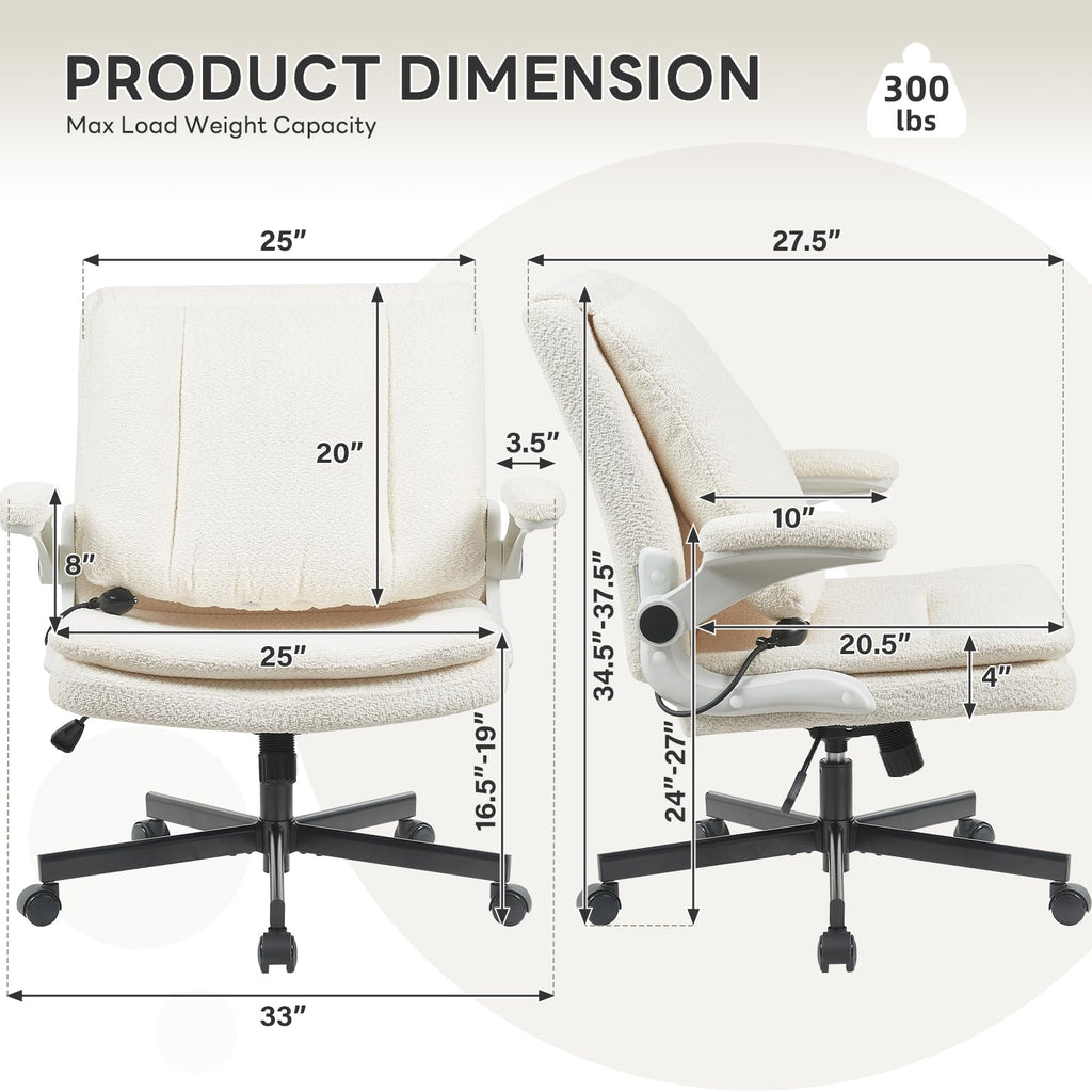 Criss Cross Office Chair with 2 in 1 Inflatable Flip-up Back, Ergonomic Wide Seat Desk Chair with Adjustable Arms and Wheels, Cross Legged Office Chair for Home & Office, Beige