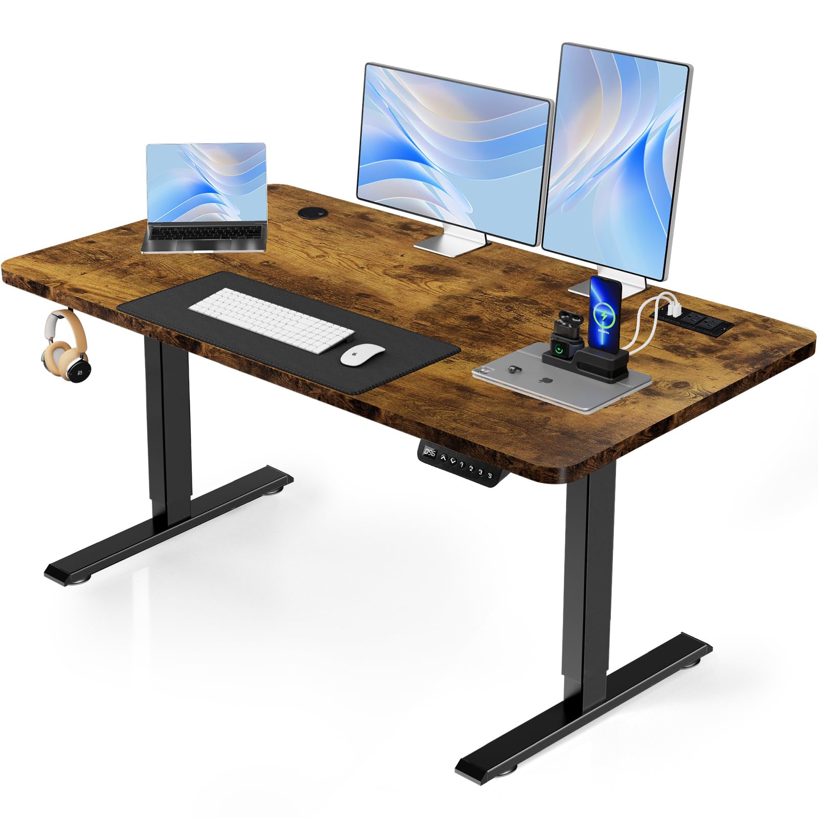 Small Standing Desk Adjustable Height & Tiltable Tabletop, Mobile Stand Up Desk for Laptop, Portable Computer Table for Home Office Work and Walking Pad Treadmill, Height 30.7"-46.4", Tan