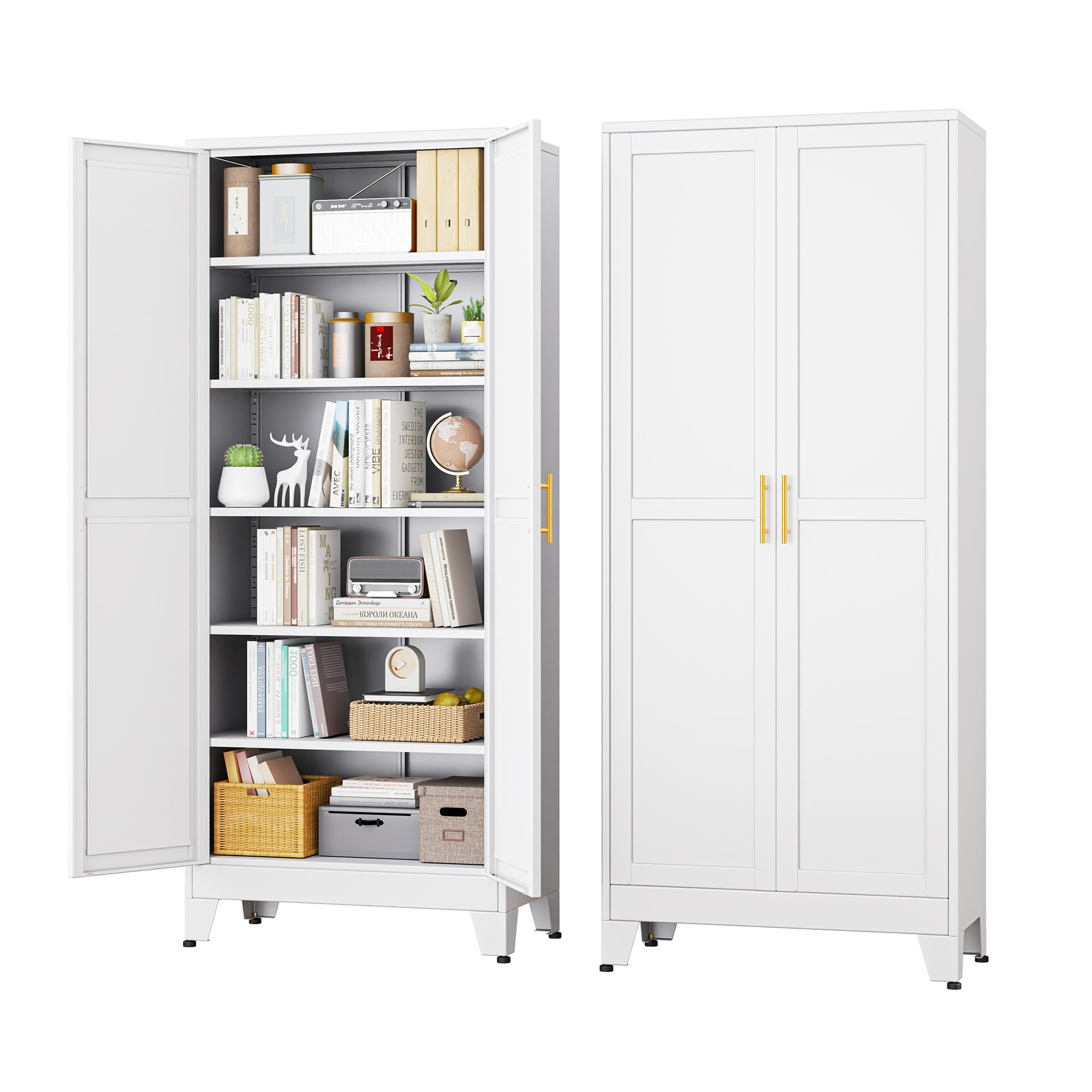 White Metal Storage Cabinet,75" Steel Cabinets for Home Office
