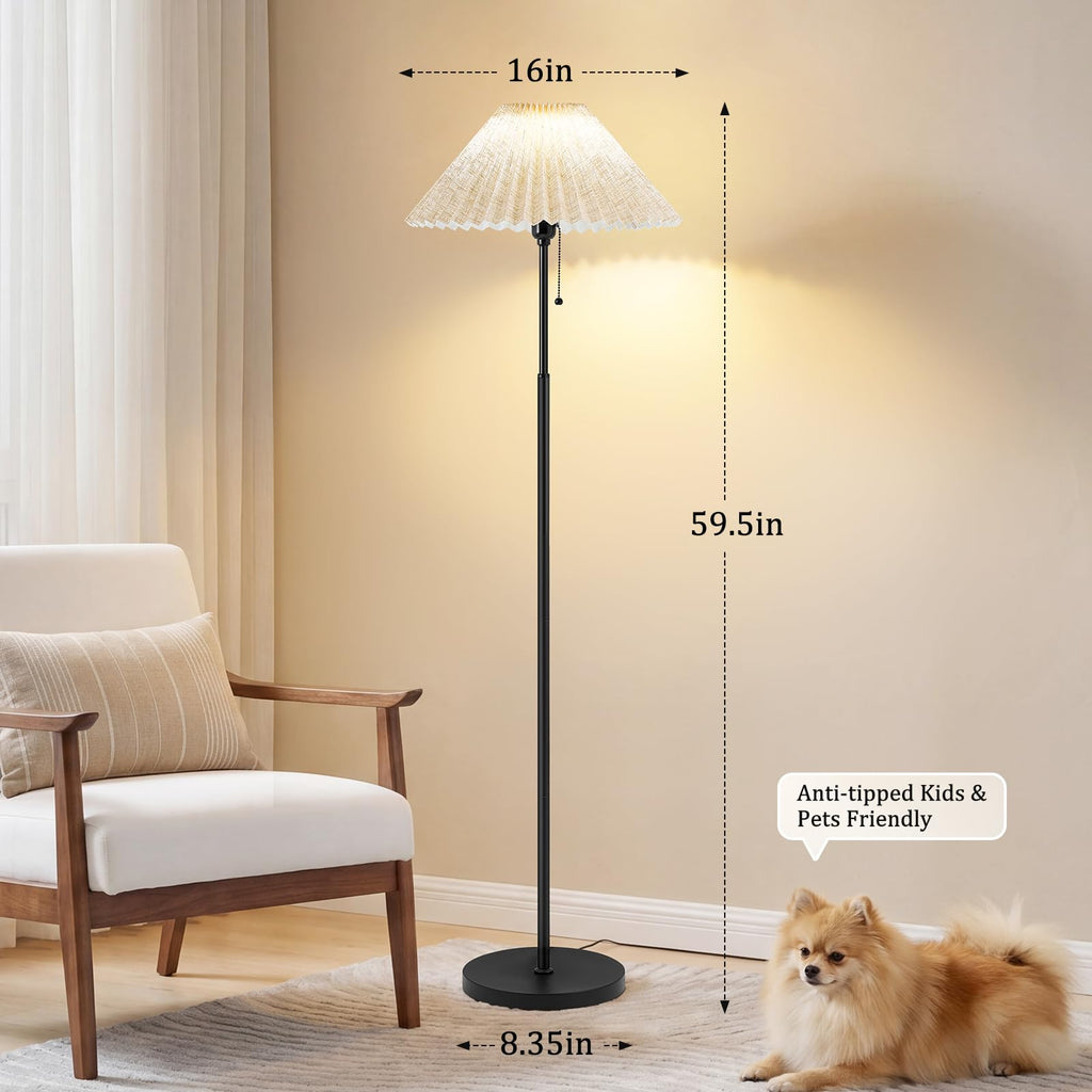 Floor Lamps for Living Room, 59.5" Pleated Modern Standing Lamp,Linen Shade