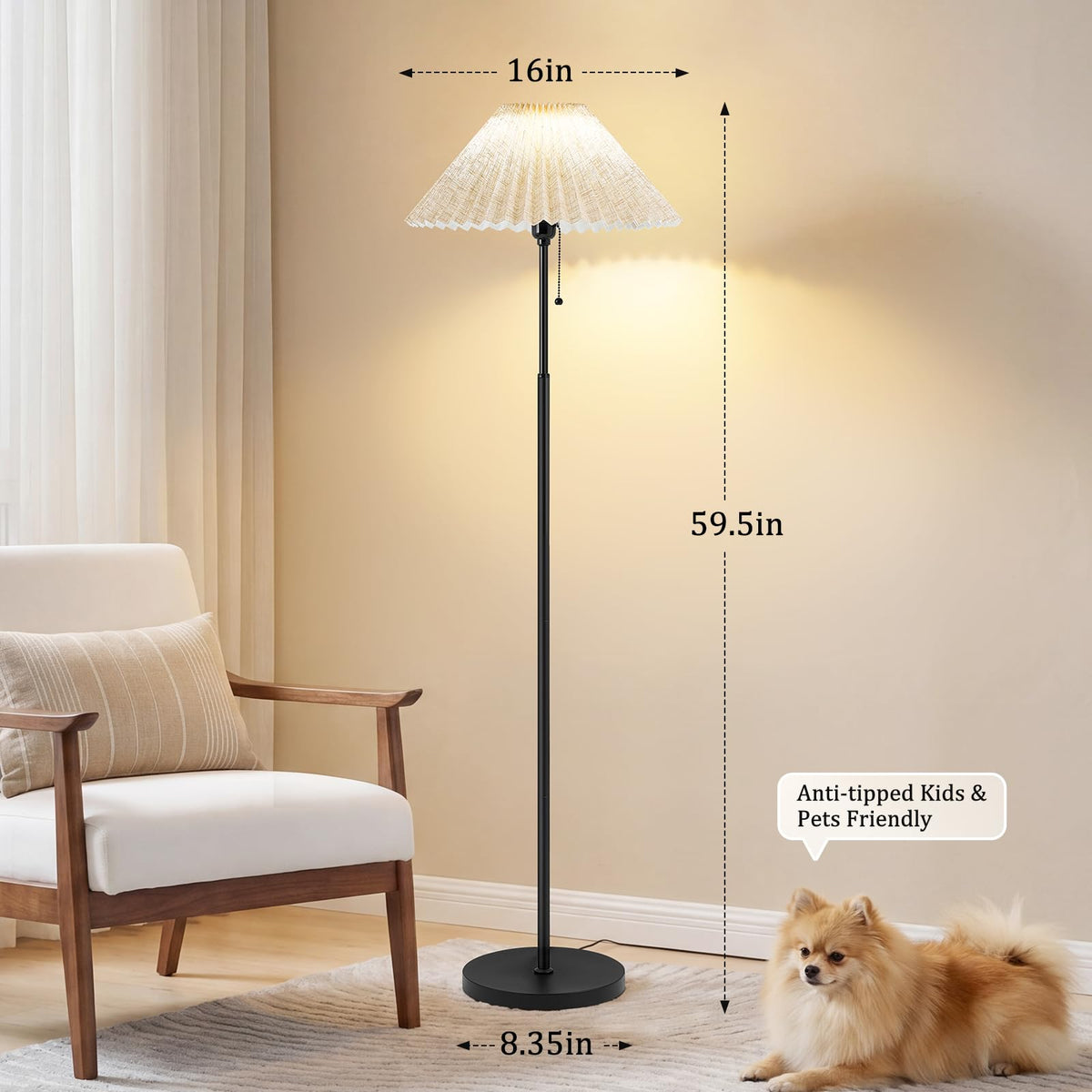 Floor Lamps for Living Room, 59.5" Pleated Modern Standing Lamp,Linen Shade