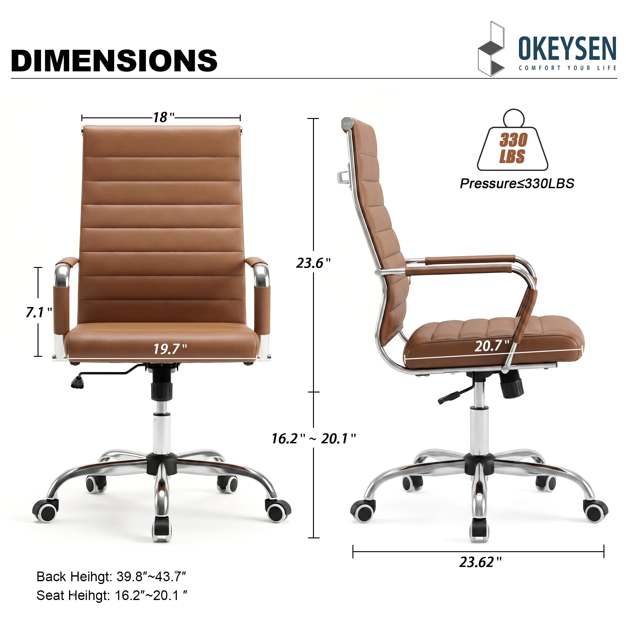 Ergonomic Office Desk Chair, Ribbed Leather Modern Conference Room Chairs, Executive Adjustable Swivel Rolling Chair for Home & Office.