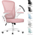 Ergonomic Office Chair, Computer Chair with Adjustable Height, Flip-Up Arms and Lumbar Support, Breathable Mesh Desk Chair for Home Study Working (Without Headrest, Pink)