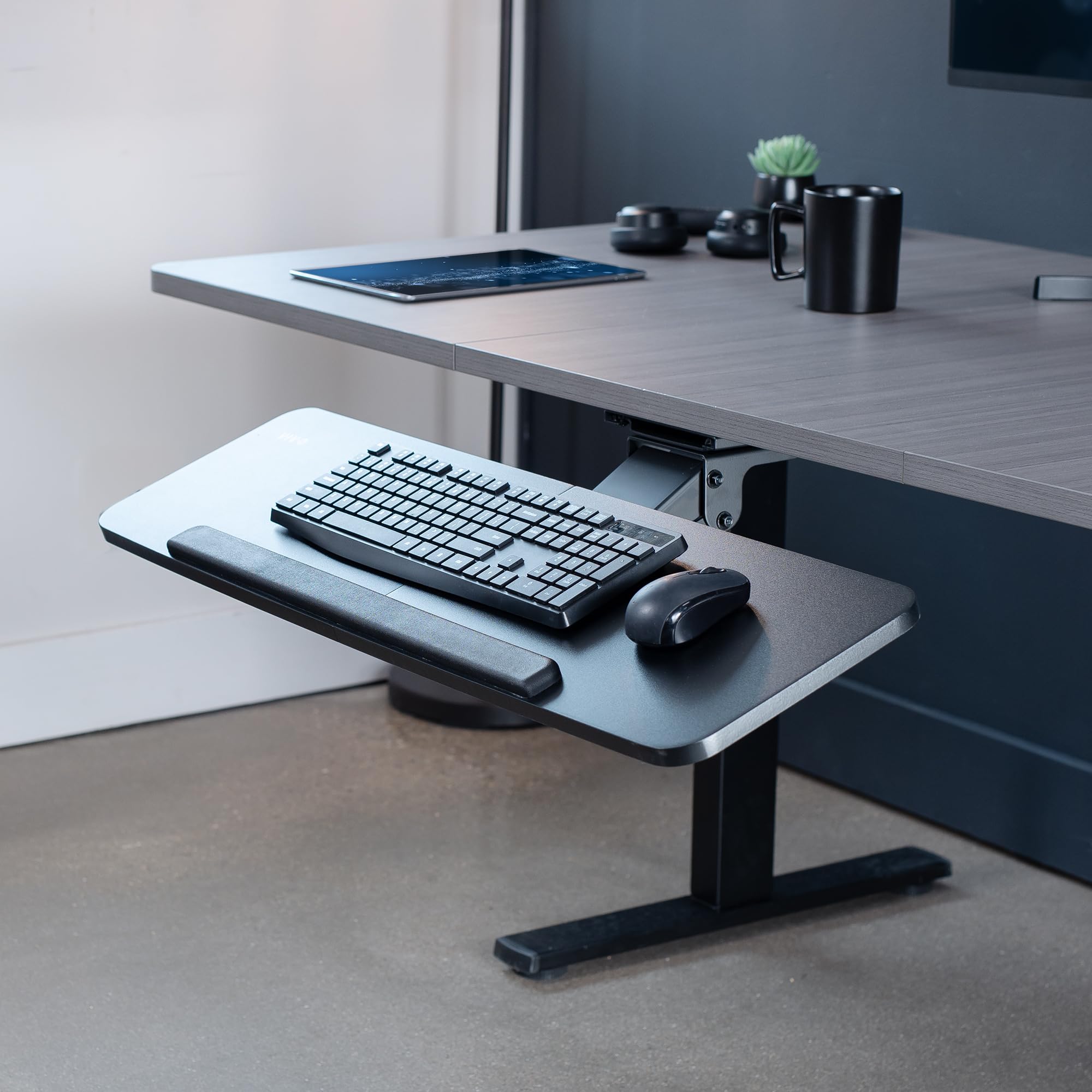 Adjustable Computer Keyboard and Mouse Platform Tray, 34 x 10 inch Ergonomic Under Table Desk Mount Drawer Underdesk Shelf, Black,