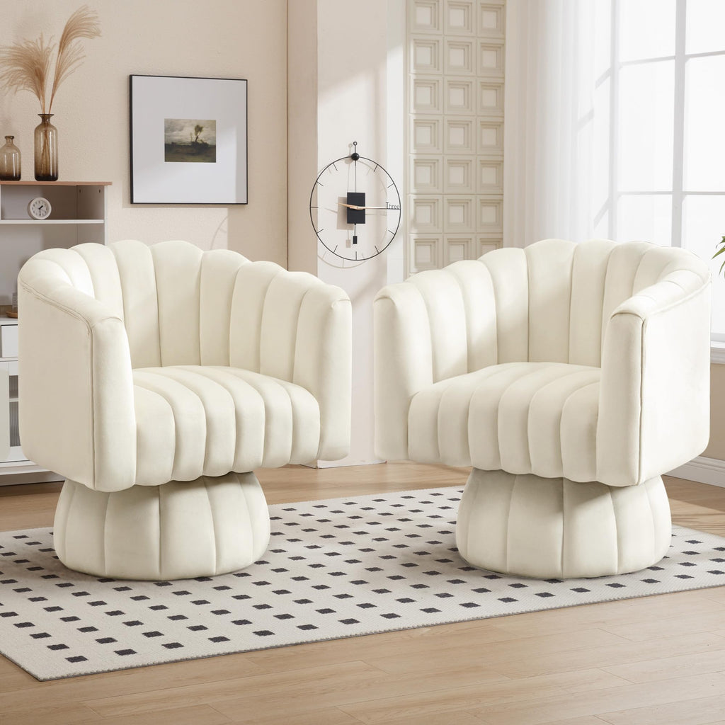 Swivel Accent Barrel Chair - Cute Comfy Small Round 360° Arm Chair Velvet Sofa Club Reading Chair for Office Living Room Bedroom Beige