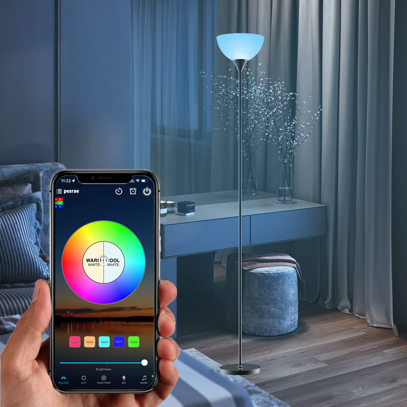 Smart RGB Floor Lamps Work with Alexa, Google Assistant WiFi App, Modern Color Changing Floor Lamp, Dimmable Corner Floor Lamp for Living Room, Bedroom and Play Room (Without Remote Control)
