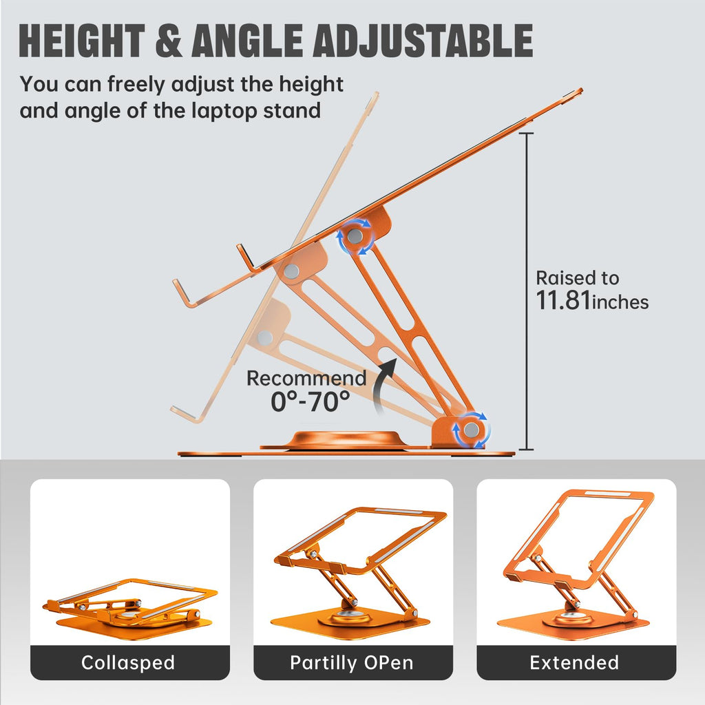 Laptop Stand for Desk, Adjustable Computer Stand with 360° Rotating Base, Ergonomic Laptop Riser for Collaborative Work, Foldable & Portable Laptop Stand, fits for All 10-16" Laptops