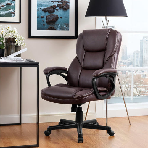 (2, Brown) Office Executive Chair High Back Adjustable Managerial Home Desk Chair, Swivel Computer PU Leather Chair with Lumbar Support