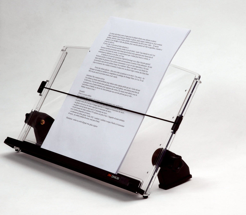 Adjustable Document Copy Holder, Inline with Monitor Minimizing Head and Neck Movement, 150 Capacity Holds Sheets to Books, Elastic Guide Keeps Pages Open, 14" Wide, Black (DH630) - Black/Clear