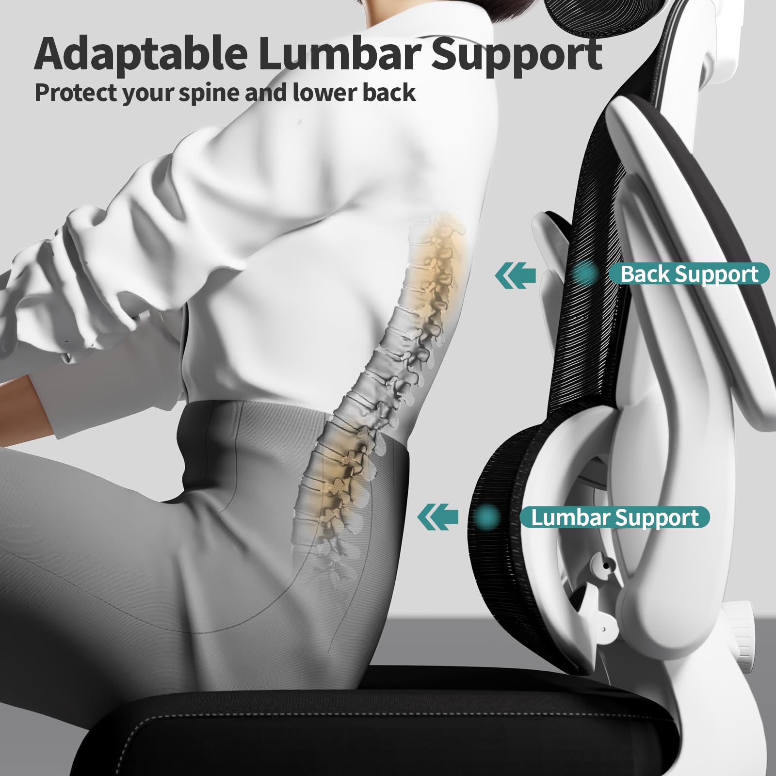 Office Chair Ergonomic Desk Chair, 330 LBS Home Mesh Office Desk Chairs with Wheels, Comfortable Gaming Chairs (Black & White)