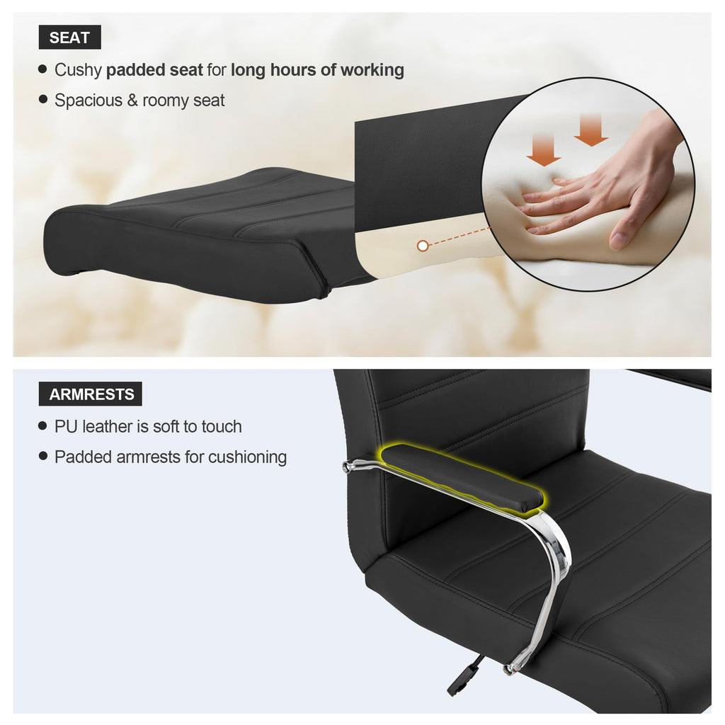 Office Desk Chair,Modern Leather Conference Room Chairs,High Back Ergonomic Home ofiice Chair,Adjustable Height Swivel Executive Computer Chair with Armrest and Padded Seat,Black