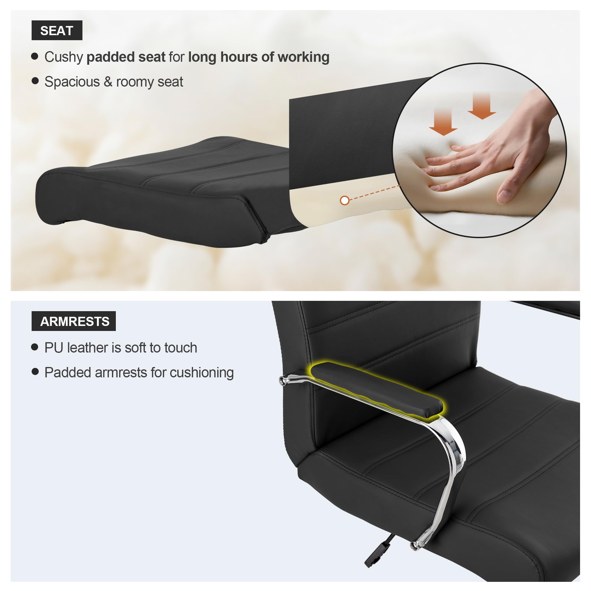 Office Desk Chair,Modern Leather Conference Room Chairs,High Back Ergonomic Home ofiice Chair,Adjustable Height Swivel Executive Computer Chair with Armrest and Padded Seat,Black