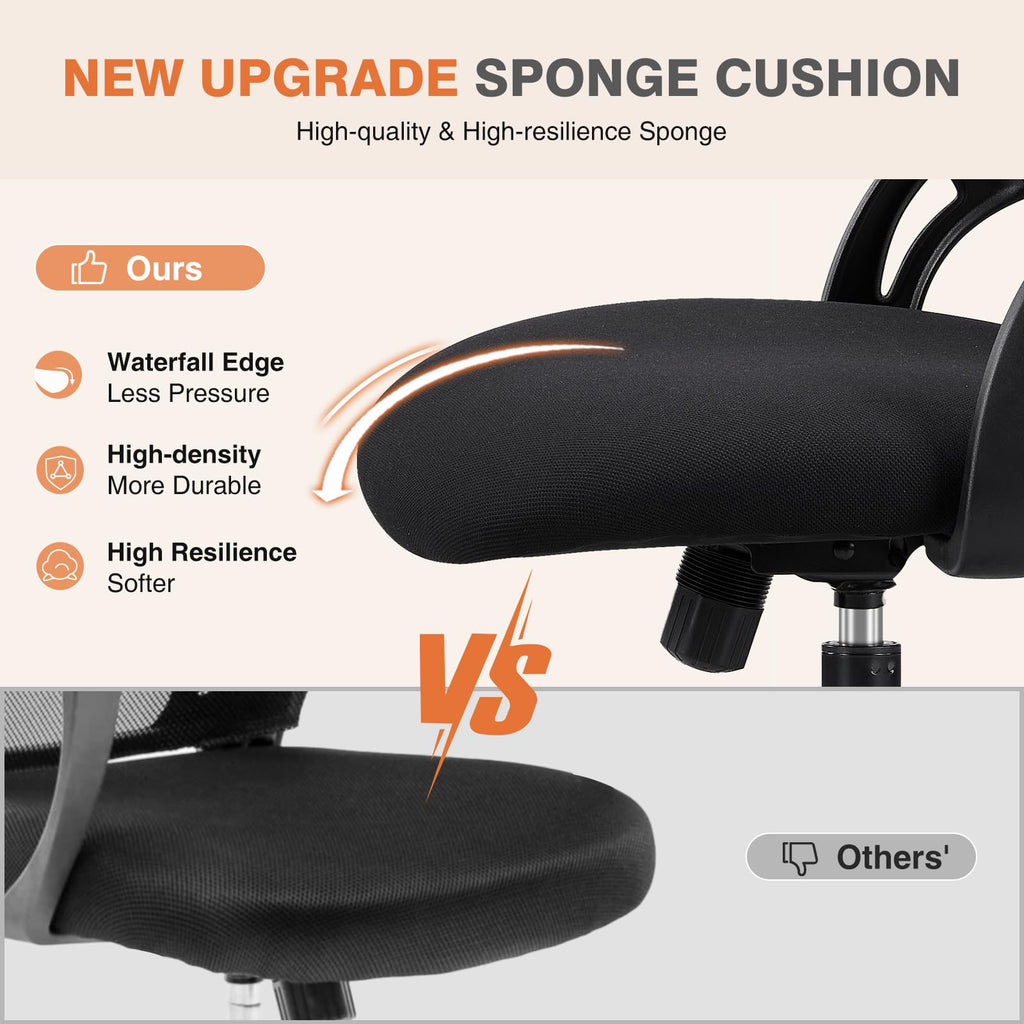 Home Office Managerial Executive Chair, High-Back Mesh with Adjustable Headrest, Flip-up Armrest Comfortable Lumbar Support, Comfy Arms for Bedroom,Study,Student