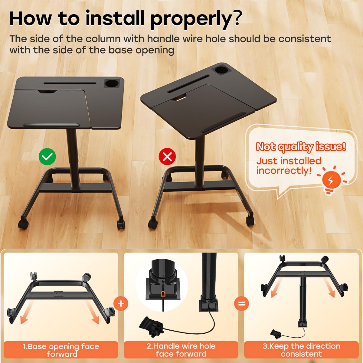 Mobile Standing Desk, Height Adjustable Table, 60° Tiltable Rolling Laptop Desk, Portable Sit Stand Desk with Wheels Cup Holder for Bed Couch Hospital, Holds Up to 22lbs, Black