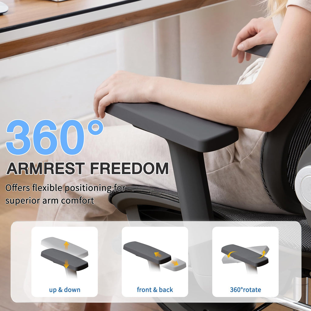 Ergonomic Mesh Office Chair with 2-Zone Lumbar Support and Footrest,Black