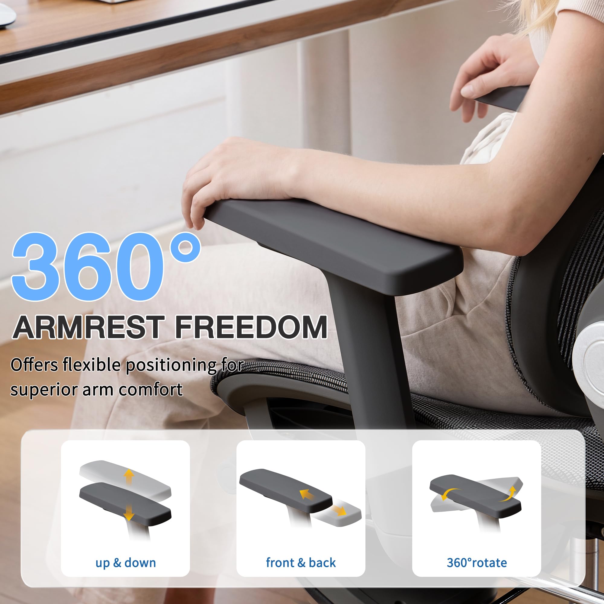 Ergonomic Mesh Office Chair with 2-Zone Lumbar Support and Footrest,Black