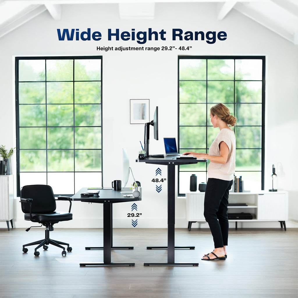 Electric 48 x 30 in Standing Desk, Memory Height Adjustment, 1B Series, Holds 220 lbs, One-Piece Light Wood Top, White Frame