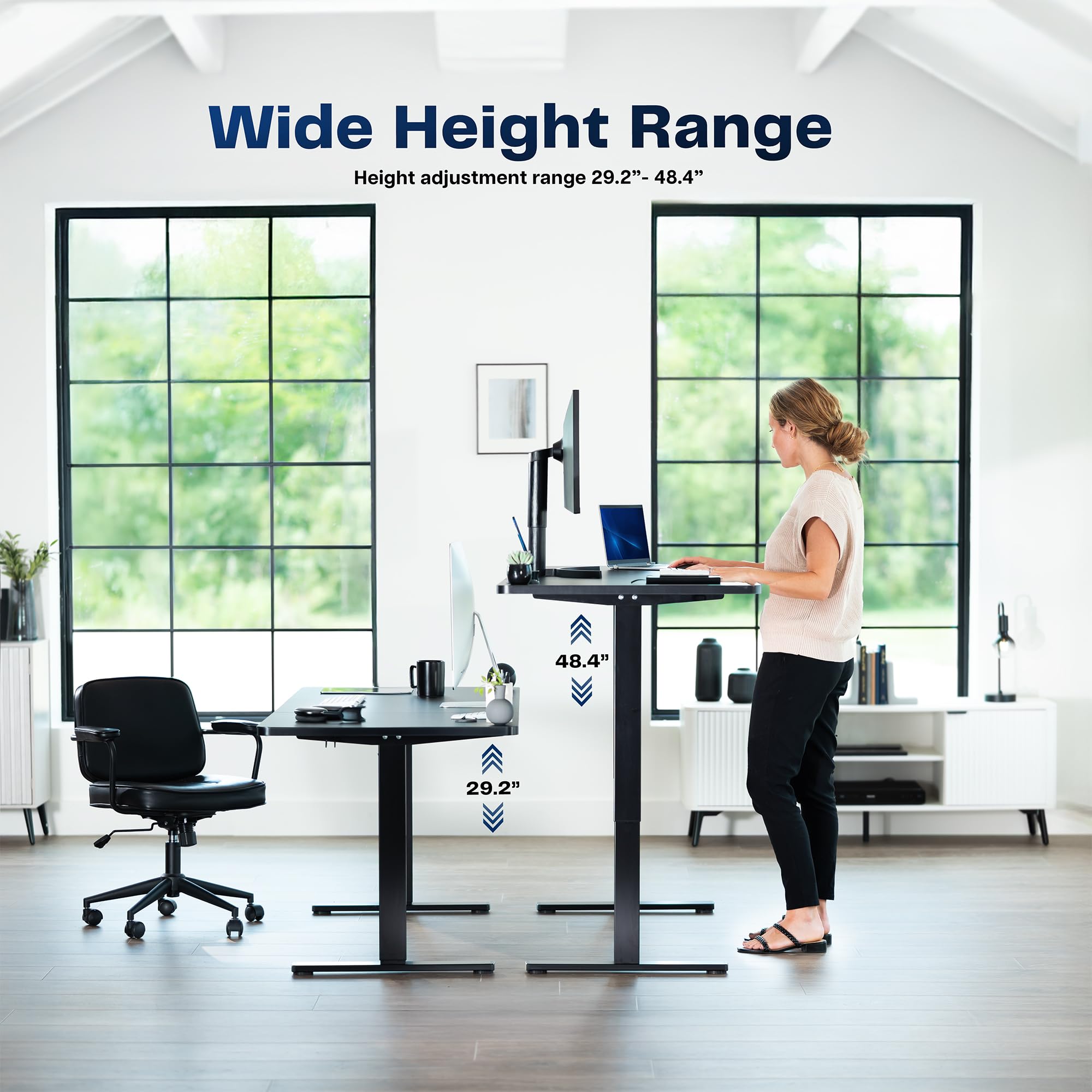 Electric 48 x 30 in Standing Desk, Memory Height Adjustment, 1B Series, Holds 220 lbs, One-Piece Dark Walnut Top, White Frame