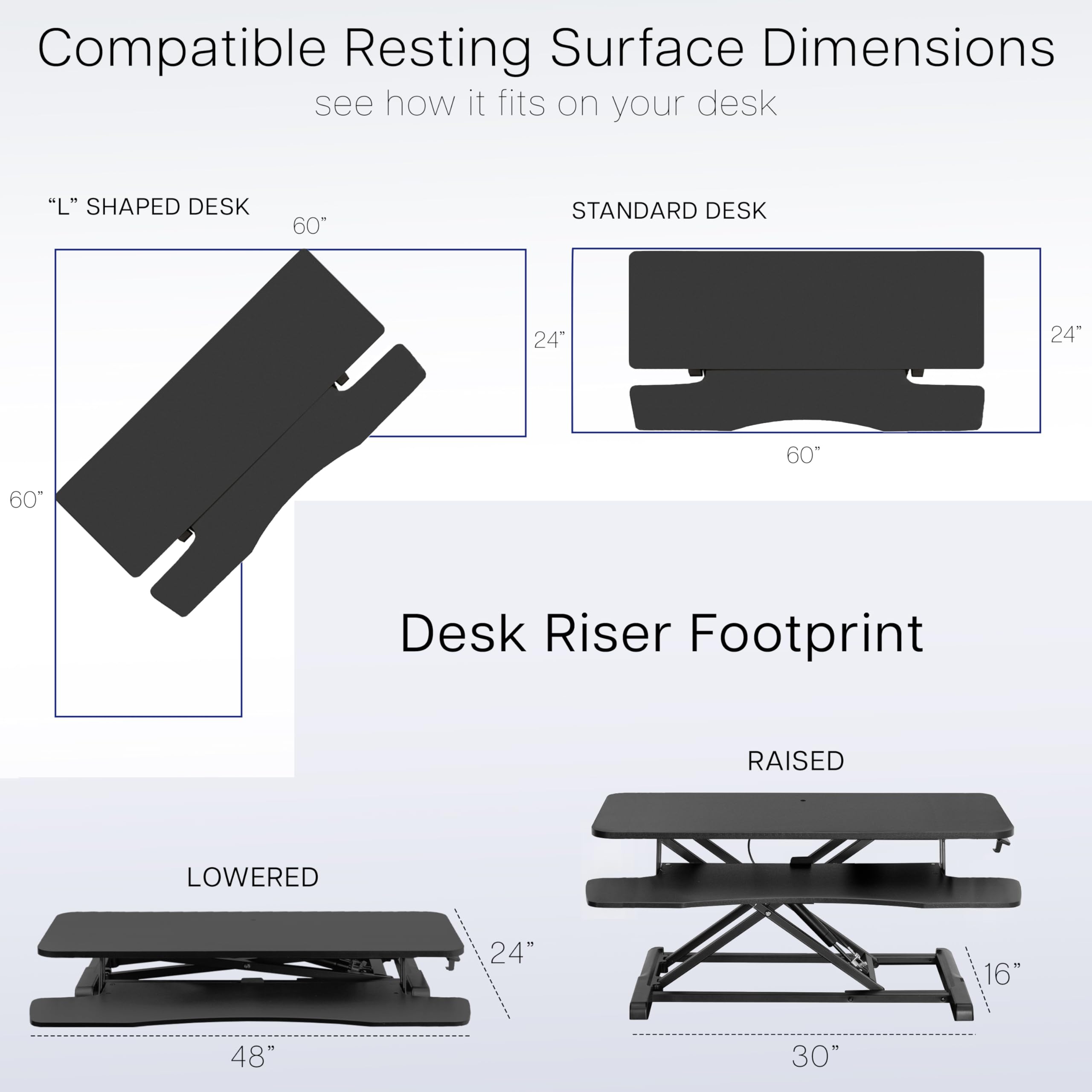 48 inch Desk Converter, K Series, Height Adjustable Sit to Stand Riser, Dual Monitor and Laptop Workstation with Wide Keyboard Tray, White, DESK-V048KW