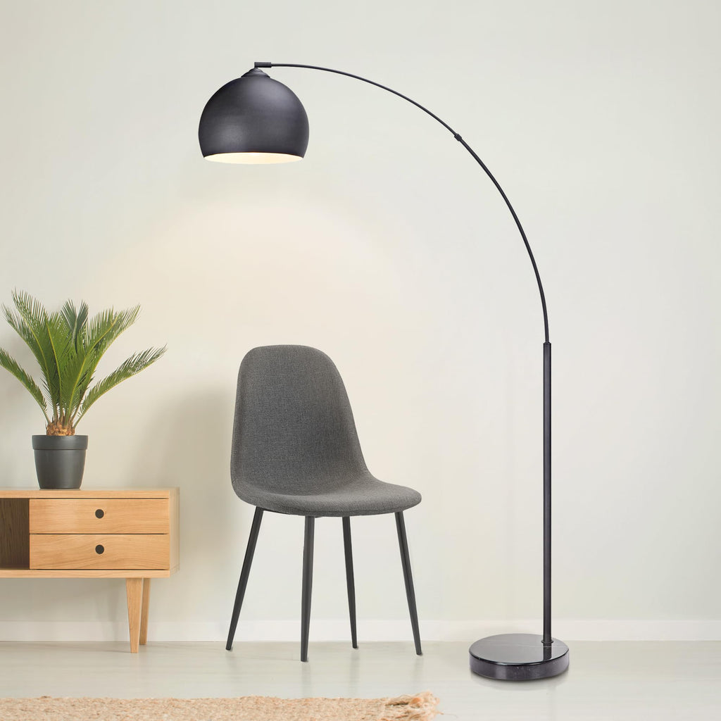 Arquer 66.93" Arc Floor Lamp for Living Rooms, Home Offices, Dining Rooms, Bedrooms with Faux Black Marble Base and Black Bell Shade