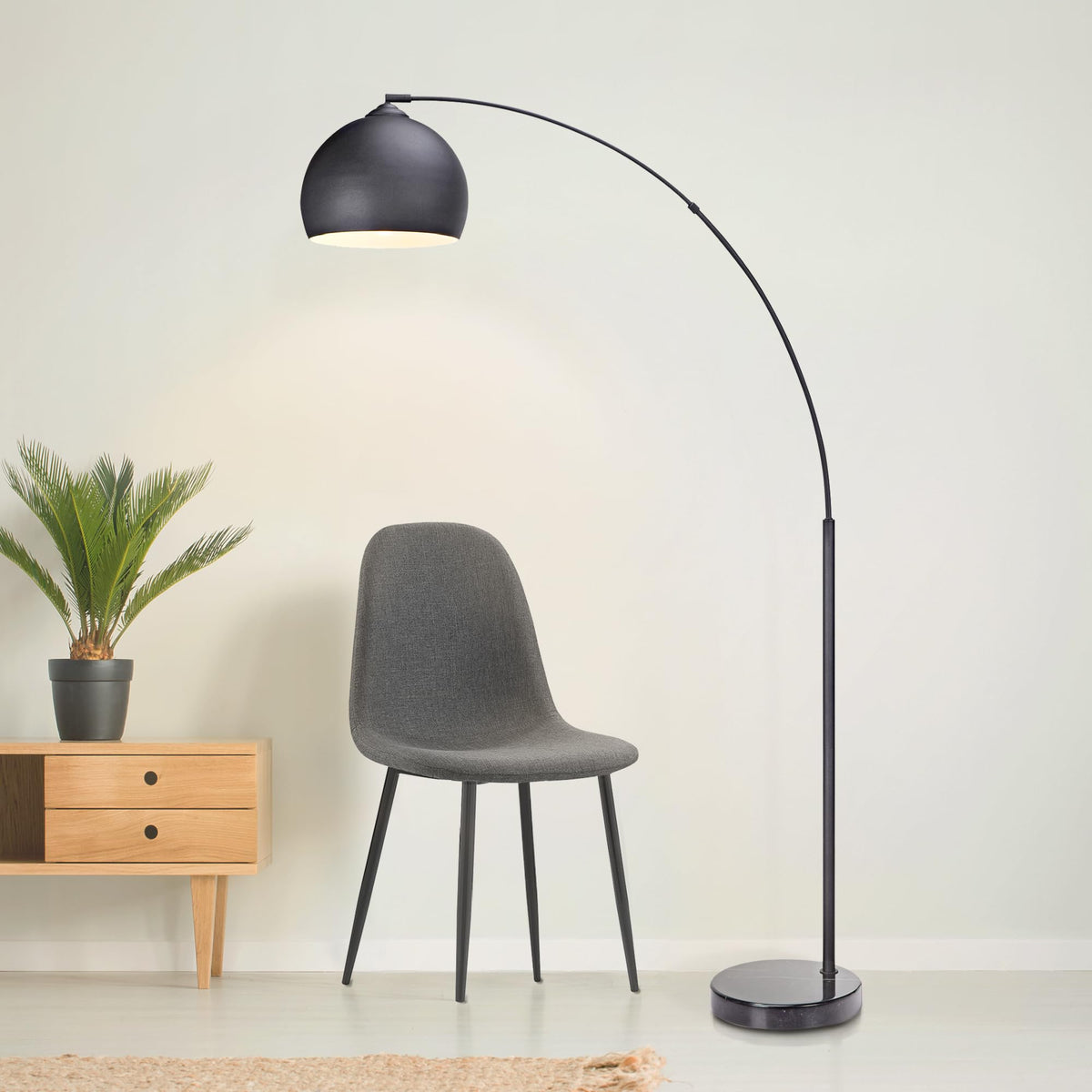 Arquer 66.93" Arc Floor Lamp for Living Rooms, Home Offices, Dining Rooms, Bedrooms with Faux Black Marble Base and Black Bell Shade