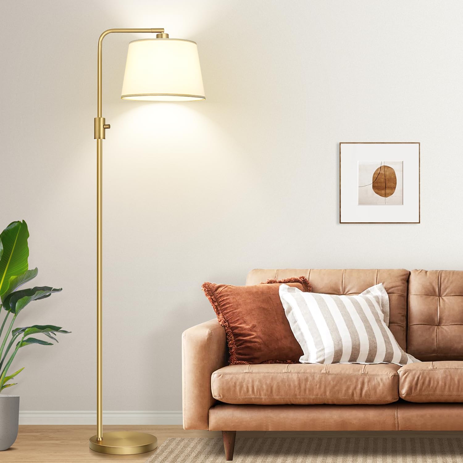 Floor Lamp, 1000 Lumens LED Edison Bulb Included, Arc Floor Lamps for Living Room Modern Standing Lamp with Shade, Tall Lamps for Living Room Bedroom Office Dining Room - Gold