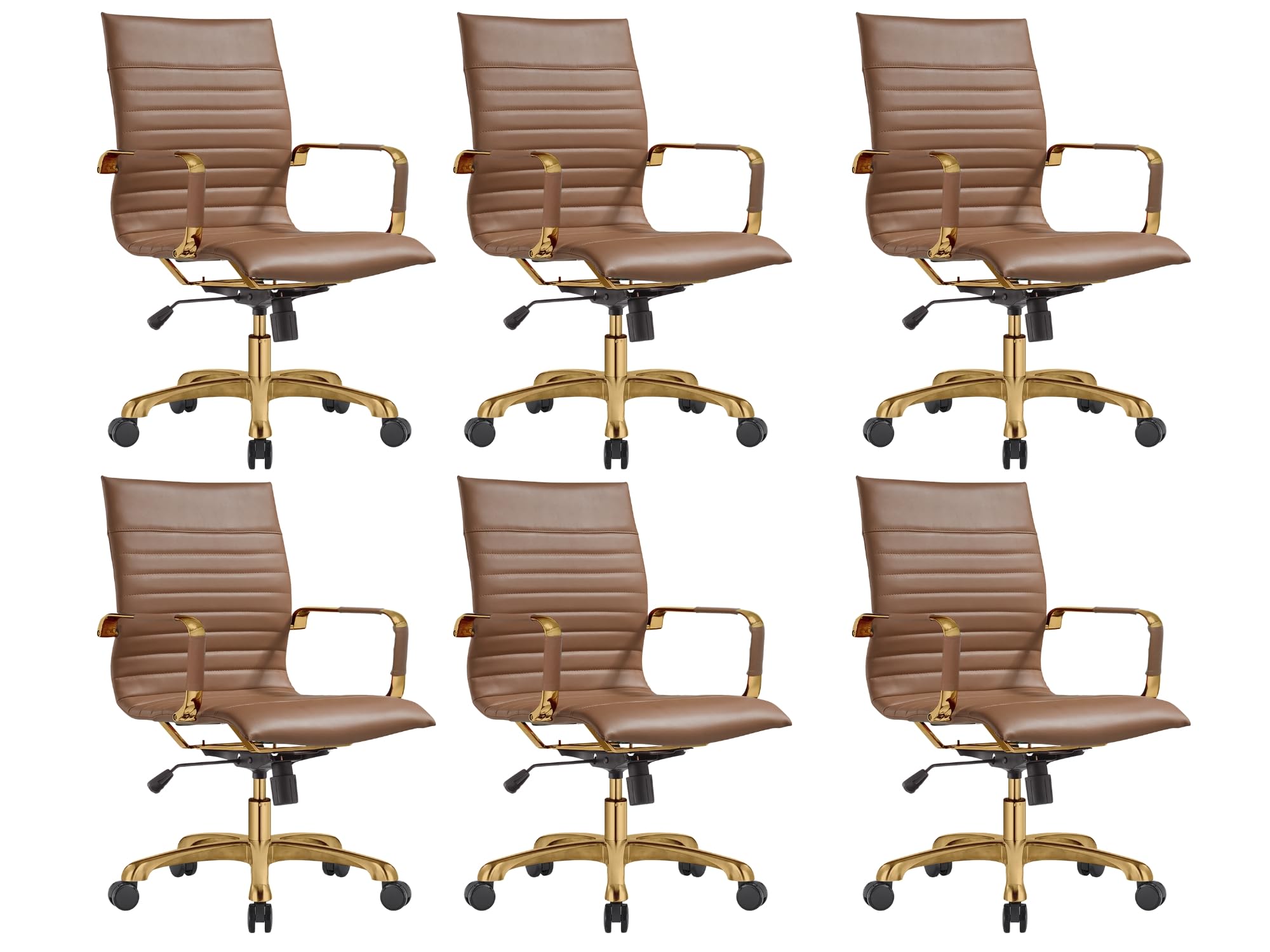 Modern Ergonomic Executive Office Chair, High-Back Leather Conference Desk Chair with Adjustable Height, Tilt Control, 360° Swivel & Gold Frame for Home Office